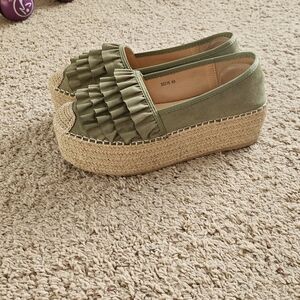Green Espadrille Platform Shoes